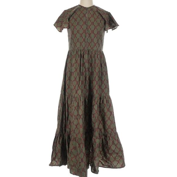 Tuckernuck Oliphant V-Neck Maxi Dress 100% Cotton Tiered Earthy Polka Dot XS - Picture 2 of 11